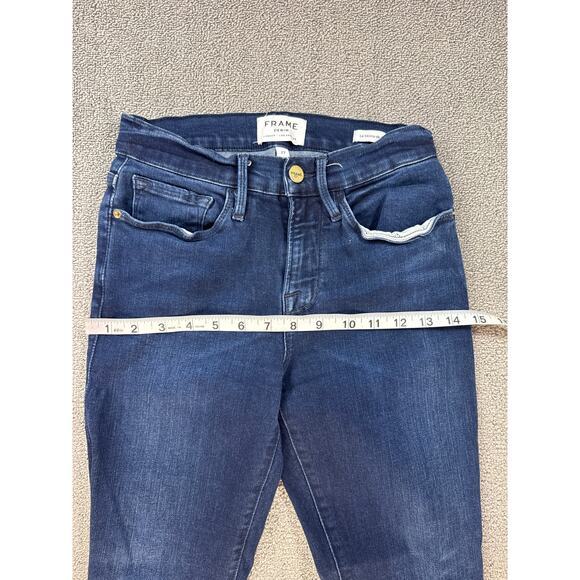 Frame Denim Jeans Le Skinny De Jeanne Shelby Dark Wash Raw Hem Size 27 - Picture 6 of 9